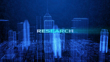 Aufkleber - HUD Futuristic Big Data Digital City Town Element Analysis Illustration. 3D Rendering Blue Wireframe Structure Building Screen Interface Sci fi.
