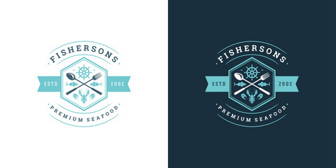 Seafood logo or sign vector illustration fish market and restaurant emblem template design lobster silhouette