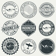 © josepperianes - Indonesia Set of Stamps. Travel Stamp. Made In Product. Design Seals Old Style Insignia.