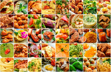 Sticker - Natural food collage. Food background. Vegetable and meat dishes.