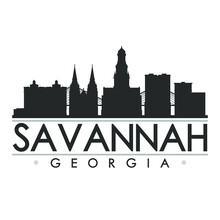 Savannah Georgia Skyline Silhouette City. Cityscape Design Vector. Famous Monuments Tourism.