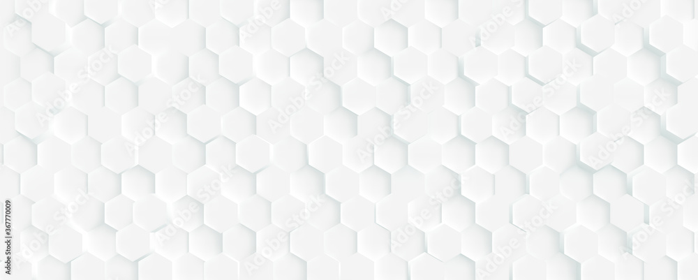 3D Futuristic honeycomb mosaic white background. Realistic geometric mesh cells texture. Abstract white vector wallpaper with hexagon grid - obrazy, fototapety, plakaty 