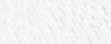 3D Futuristic Honeycomb Mosaic White Background. Realistic Geometric Mesh Cells Texture. Abstract White Vector Wallpaper With Hexagon Grid