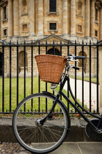 Old Fashioned Bicycle Outside Radcliffe Camera In Oxford By University College Building