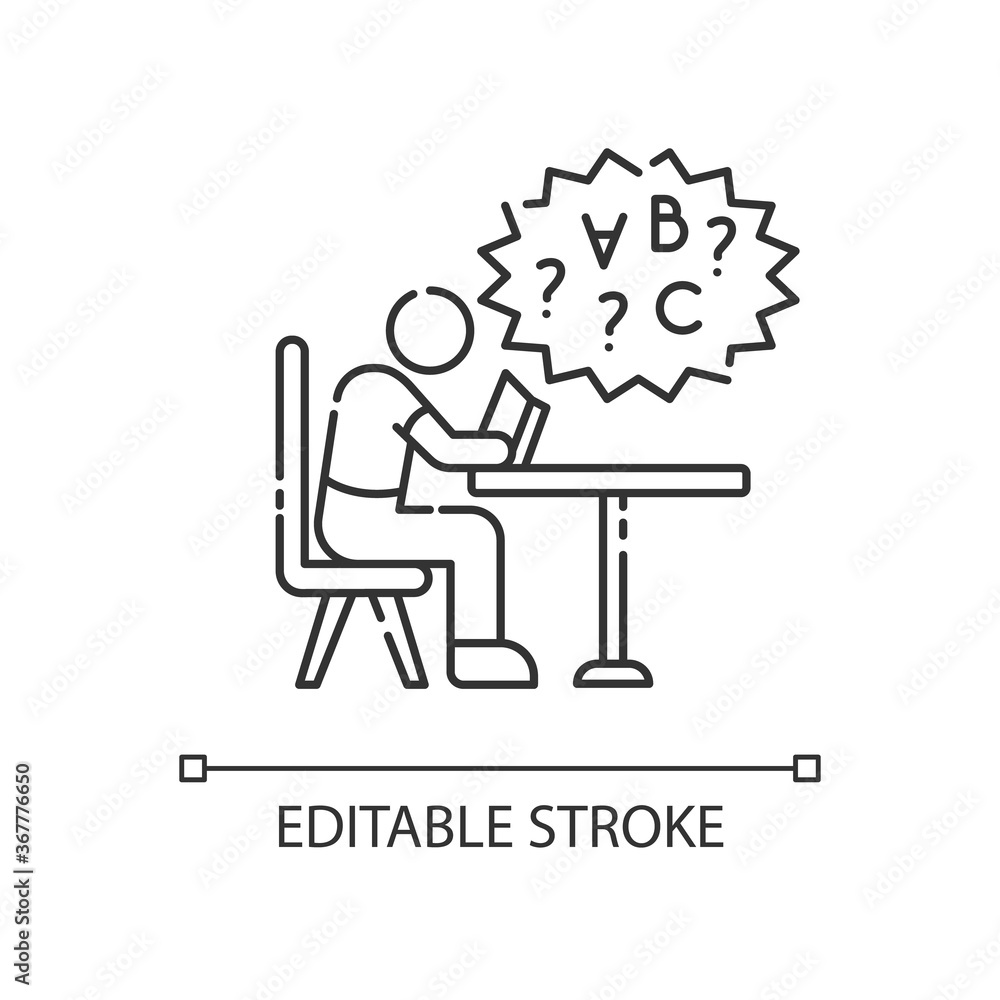 Dyslexia linear icon. Difficulty with reading book. Chronic disorder ...