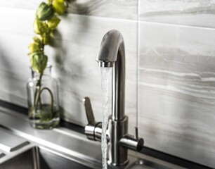 Sticker - New and  modern steel faucet in the kitchen