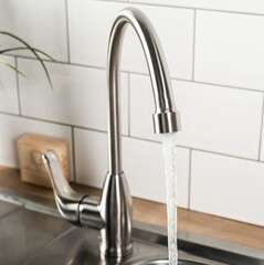 Sticker - New and  modern steel faucet in the kitchen