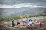 Fototapeta  - tsaatan family in the mountains of northern Mongolia