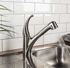 Sticker - New and  modern steel faucet in the kitchen