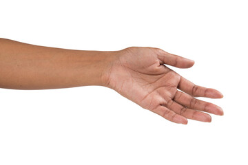 Wall Mural - Young woman hand isolated on white background.