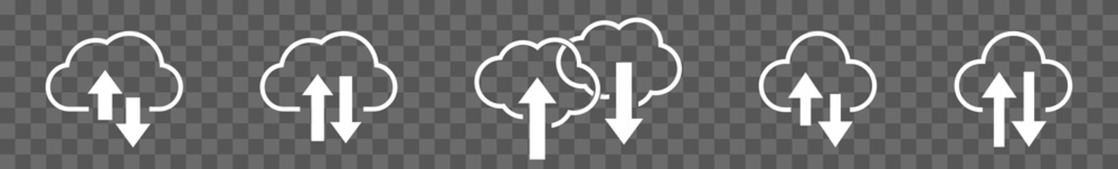 Wall Mural - Cloud Upload Download Icon White | Clouds Arrow Up Down Illustration | Computing Storage Symbol |  Server Data Internet Logo | IT Service Sign | Isolated | Variations