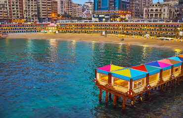 Wall Mural - Romantic dinner on Stanley beach, Alexandria, Egypt