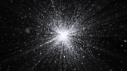 dust particle explosion, light ray effect.