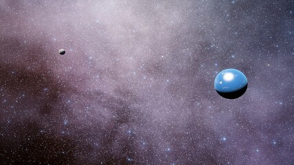 beautiful view of the exo planet in space and the surface against the background of stars and galaxies in bright colors, space fantasy, space background 3d render	
