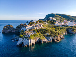 Panoramic aerial view at sunset of the harbour in the island of Ponza