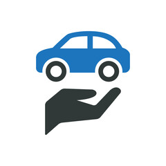 Wall Mural - Vector illustration of hand holding a car icon on white background