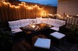 Leinwandbild Motiv Beautiful design of terrace lounge decorated with lights