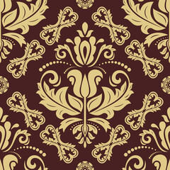 Classic seamless vector pattern. Damask orient brown and golden ornament. Classic vintage background. Orient ornament for fabric, wallpaper and packaging