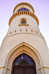 Bottom-up view of a beautiful lighthouse, in Al Ayjah, Sur, Oman.