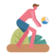 Poster - young man wearing swimsuit playing,volleyball character