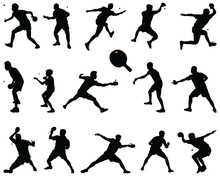 Black Silhouettes Of  Table Tennis Players On A White Background