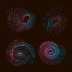 Wall Mural - A set of spirographs on a black background.