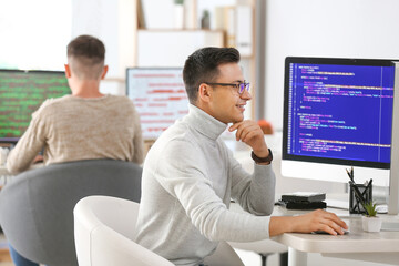 Male programmer working in office