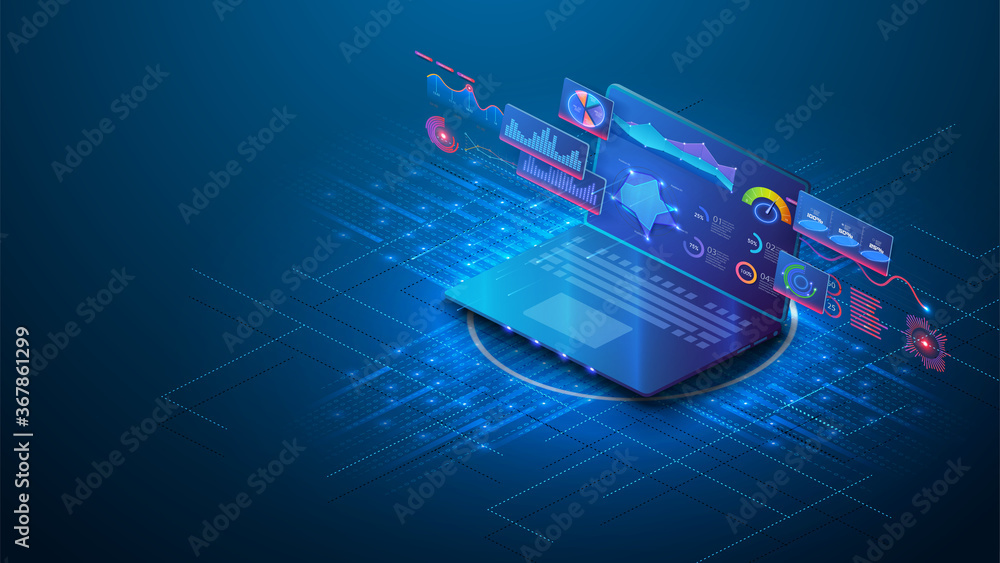 Application of laptop with business graph and analytics data on ...