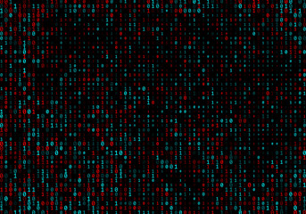 Wall Mural - a stream of binary matrix code on the screen. numbers of the computer matrix.