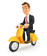 Wall Mural - 3d businessman riding scooter