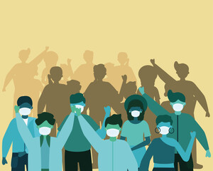 Poster - group of people wearing medical masks characters