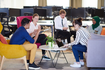 Multiethnic startup business team having team building