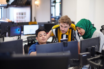 Canvas Print - Multiethnic startup business team with Arabian woman