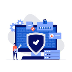 Cyber security vector illustration concept with characters. Modern flat style for landing page, mobile app, poster, flyer, template, web banner, infographics, hero images
