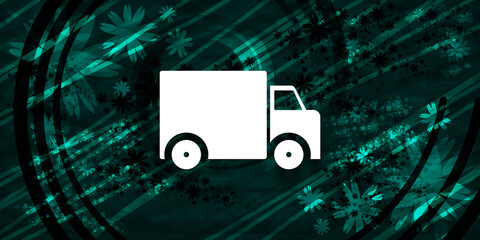 Wall Mural - Delivery truck icon floral emerald green banner background natural design illustration