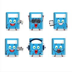 Poster - Blue study book cartoon character are playing games with various cute emoticons