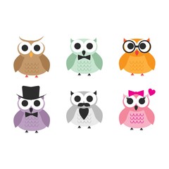 Sticker - collection of owls