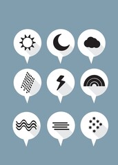 Wall Mural - set of black weather icons in white pin bubbles