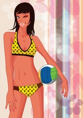 Canvas Print - woman posing with a beach ball