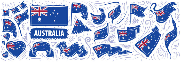 Vector set of the national flag of Australia in various creative designs