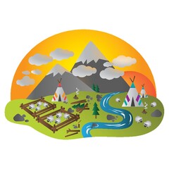 Sticker - mountains and river landscape