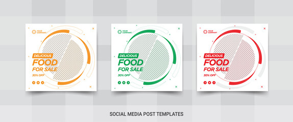 Delicious food sale social media square post templates. Promotional banners design  	