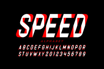 Wall Mural - Speed style font, alphabet letters and numbers