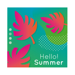 Poster - hello summer colorful banner with leaf plant