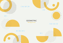 Abstract Geometric Template With Yellow Circle Shapes, Lines And Dots Pattern On Pastel Background. Element Design With Copy Space For Text. Vector Illustration.