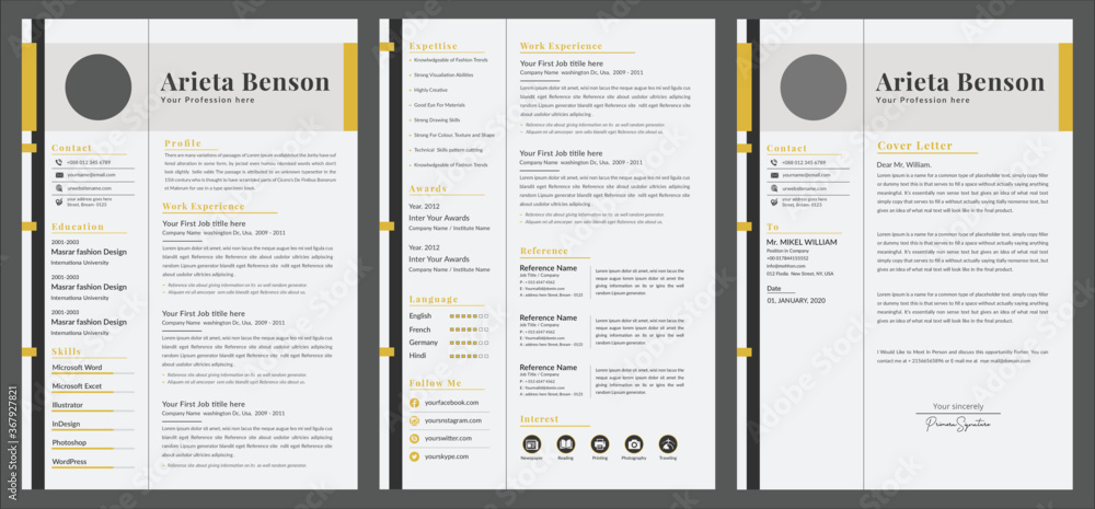 Professional CV or designer jobs resumes. Stock Vector | Adobe Stock