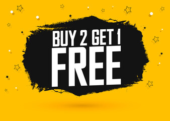 Buy 2 Get 1 Free, sale banner design template, discount tag, grunge brush, vector illustration