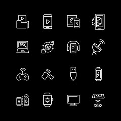 Poster - Set of electronics line icons. Camera, satellite, mobile service. Modern technology concept. illustration can be used for topics like data exchange, connection, app, digital devices.