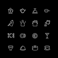 Canvas Print - Set of utensil, kitchen tool line icons. Apron, dish, kettle, portion, cutlery. Kitchen concept. illustration can be used for topics like cooking, housework, dinner