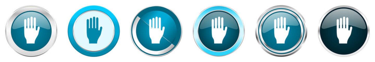 Aufkleber - Stop silver metallic chrome border icons in 6 options, set of web blue round buttons isolated on white background